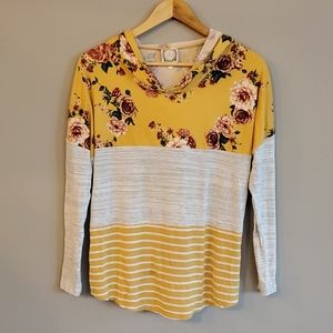 Super soft mustard yellow floral hooded top